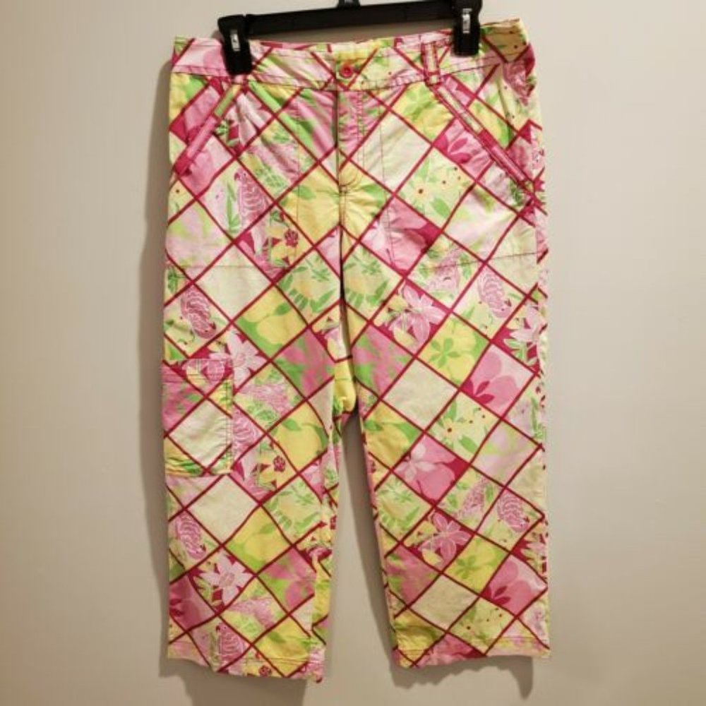 Lilly Pulitzer Capri Cropped Parrot Plumeria Giraffe Dark Fuchsia Tile Size‎ 6